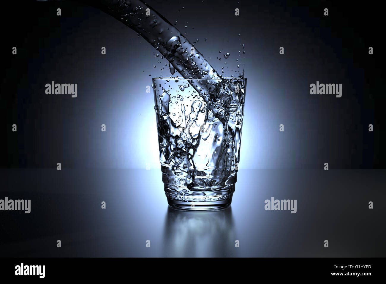 3D rendering di un vetro di fuoriuscita di acqua Foto Stock