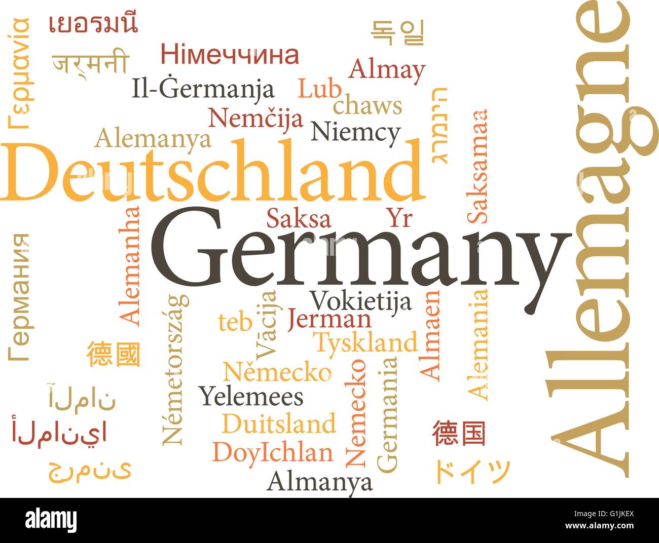 Illustrazione Vettoriale della Germania in nuvole di parole isolate su sfondo bianco Illustrazione Vettoriale