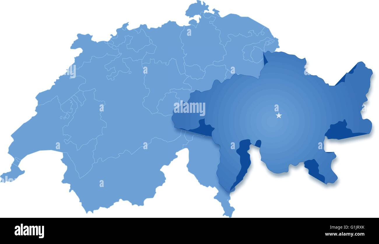 Mappa Politico della Svizzera con tutti i cantoni dove Graubunden-Grisons viene tirata fuori la mappa di base generata usando i dati mappa da Illustrazione Vettoriale