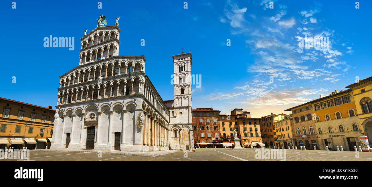 Decimo secolo San Michele in Foro è una cattolica romana chiesa basilica di Lucca, facciata 13h romanico del XII secolo , Tunscany, Italia Foto Stock