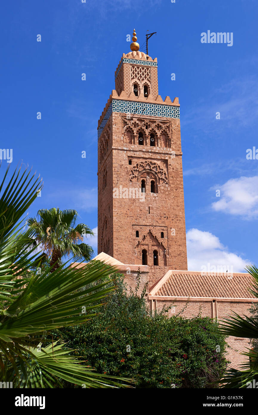 La Moschea di Koutoubia completato 1199 con un quadrato minareto berbero, Marrakech Marrakech ( ) , Marocco Foto Stock