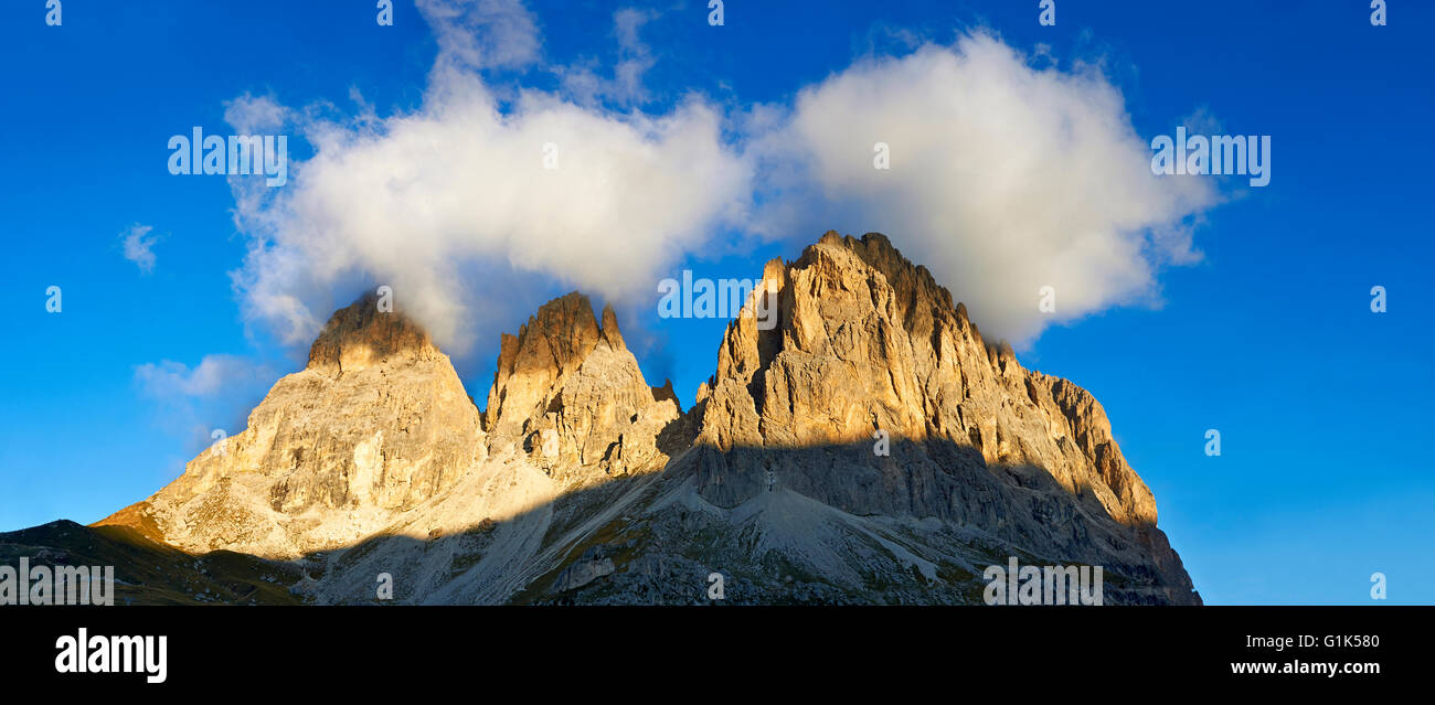 Sassolungo montagna 3081m. alto, dal The passare tra la Val Gardena e la Val di Fassa Dolomiti Occidentali, Italia Foto Stock
