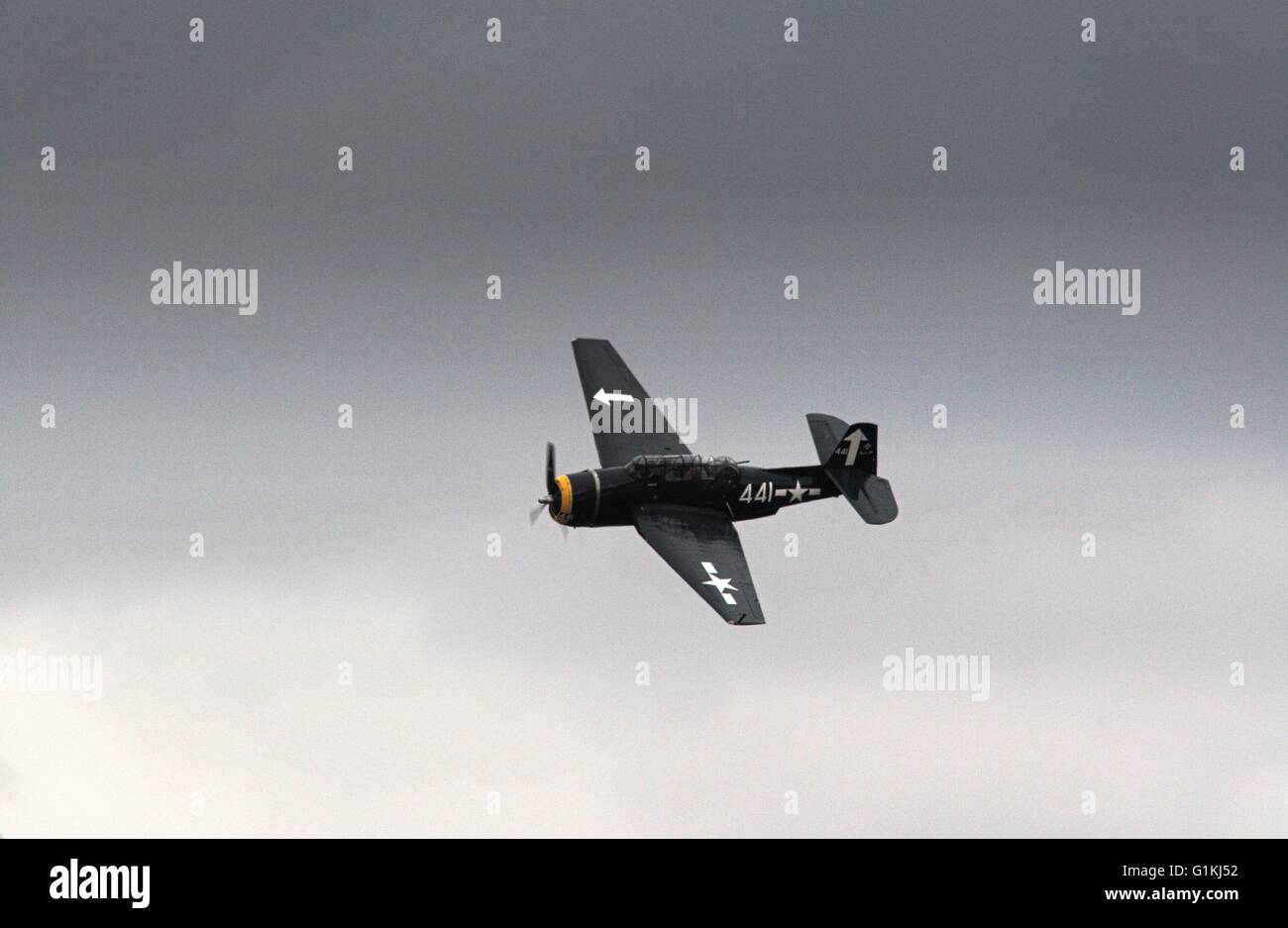 Grumman TBM Avenger, US Navy aerosilurante, storico aereo nell'aria a airshow Tyabb, Australia. Foto Stock