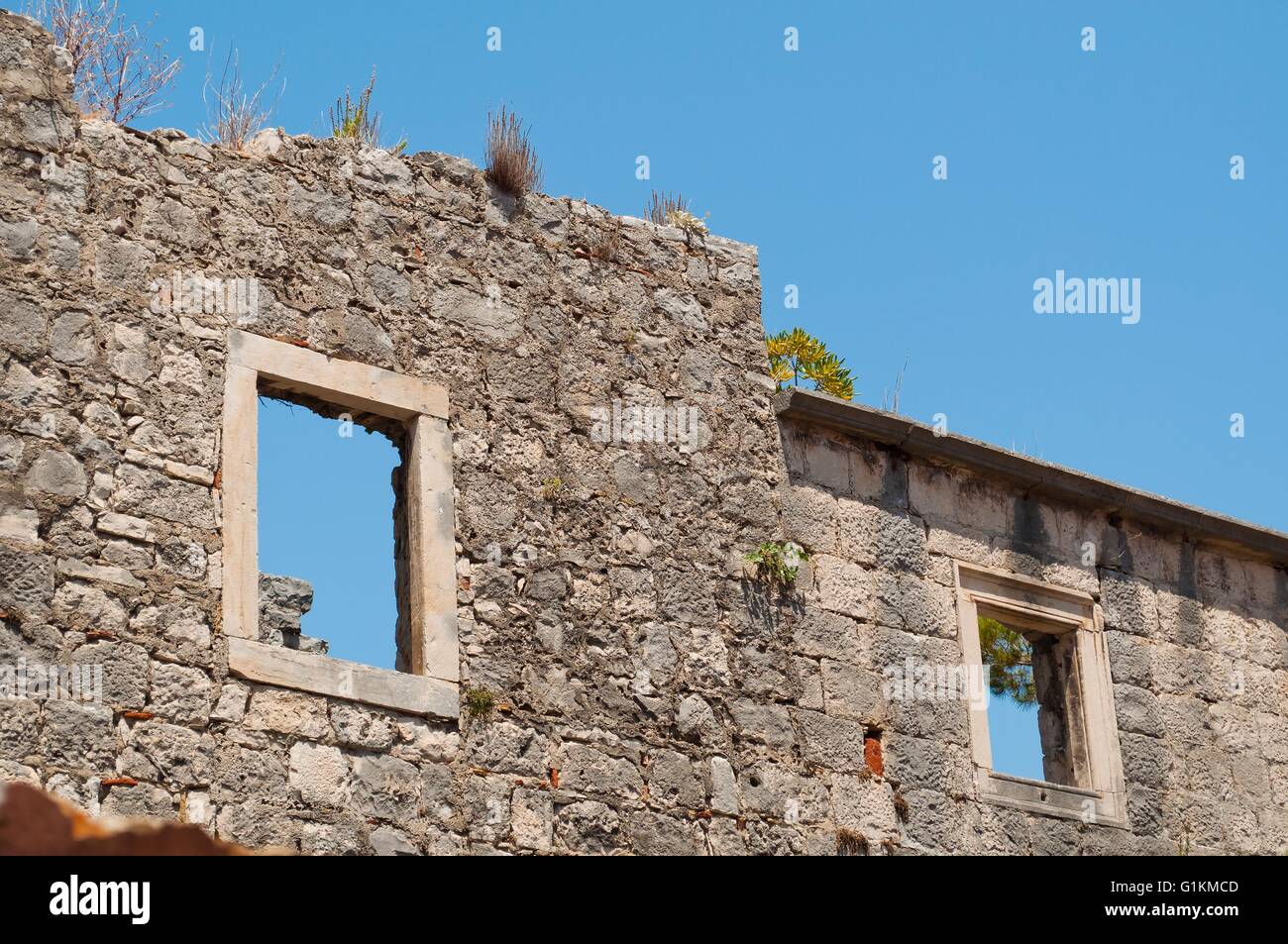 Parete del vecchio edificio. Frammento di architettura in korcula croazia Foto Stock