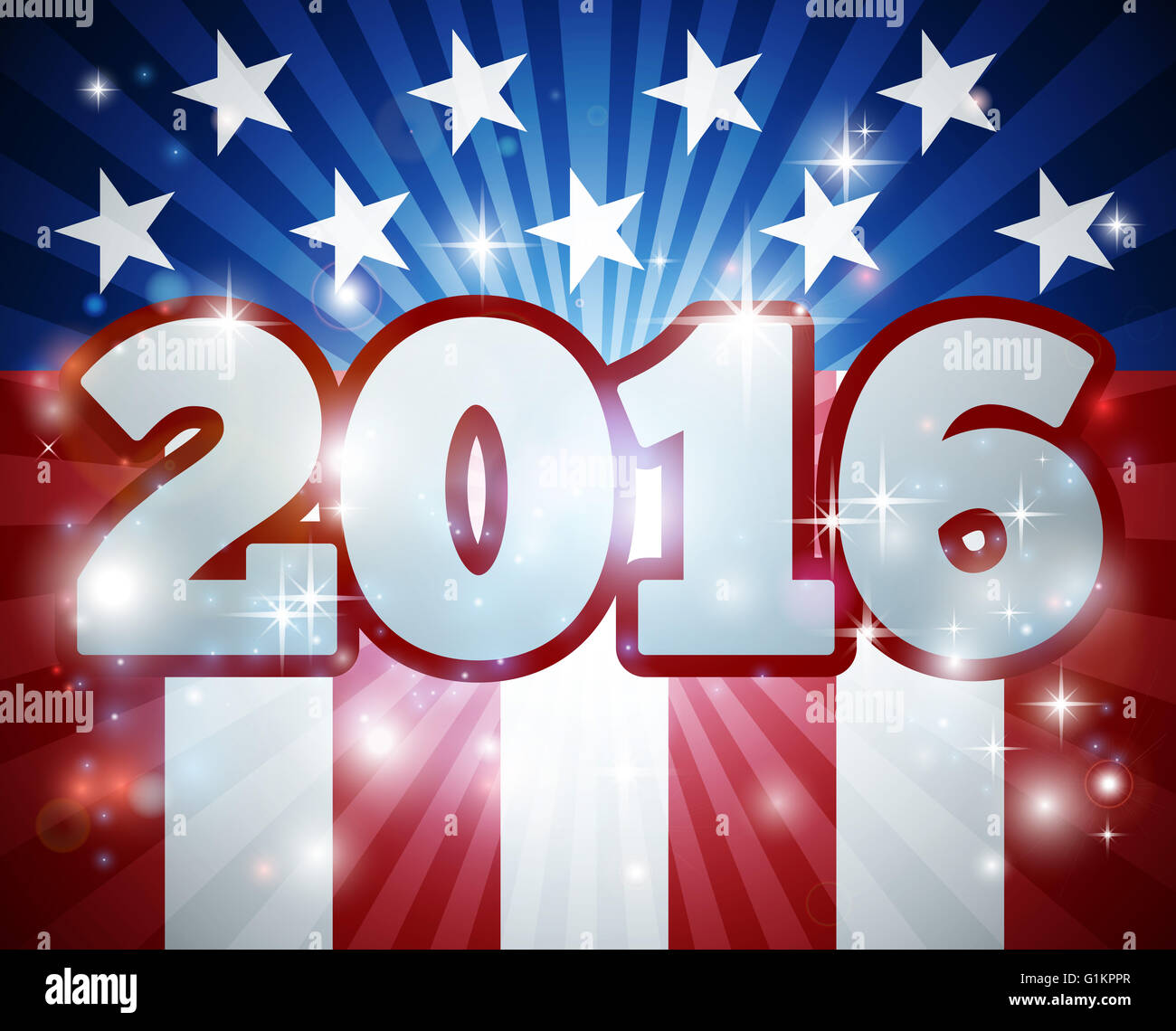 2016 bandiera americana elezione concetto con bandiera design in background e 2016 anno numero Foto Stock