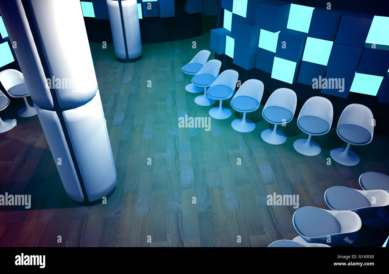 Ospedale in sala d'attesa, architettura concettuale, spazio pulito. Foto Stock