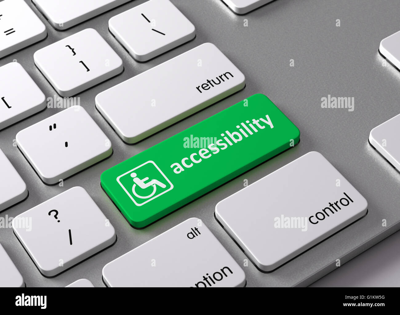 Una tastiera con un pulsante verde Accessibilità Foto Stock