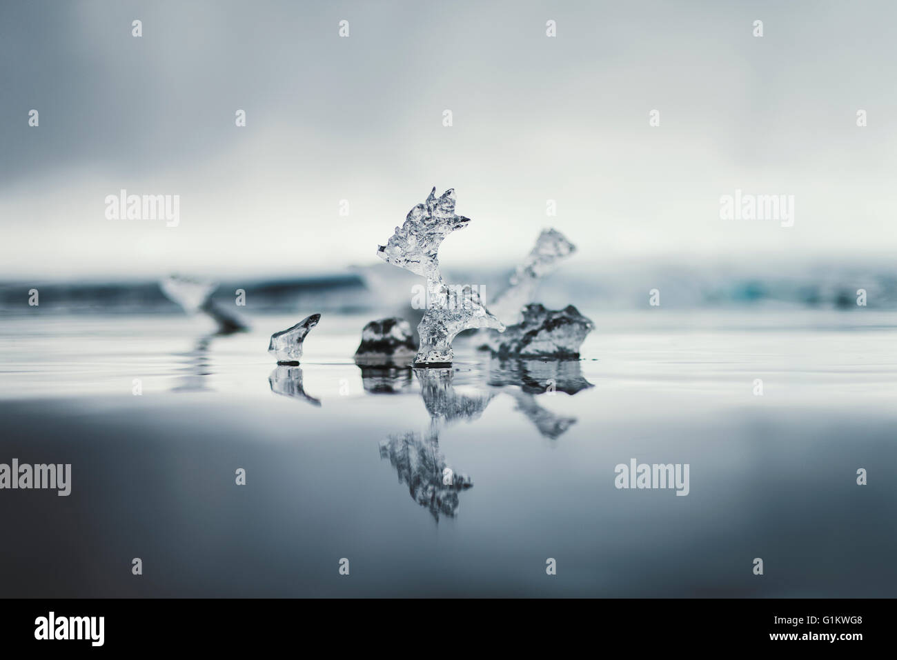 Frammenti di ghiaccio galleggiante sull'acqua in Islanda Foto Stock