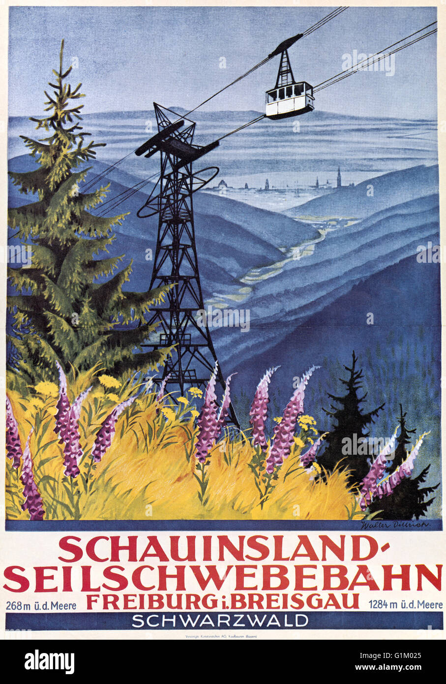 POSTER di viaggio, c1920. Il tedesco poster pubblicitari la funivia sul monte Schauinsland nella Foresta Nera. Litografia, c1920s. Foto Stock