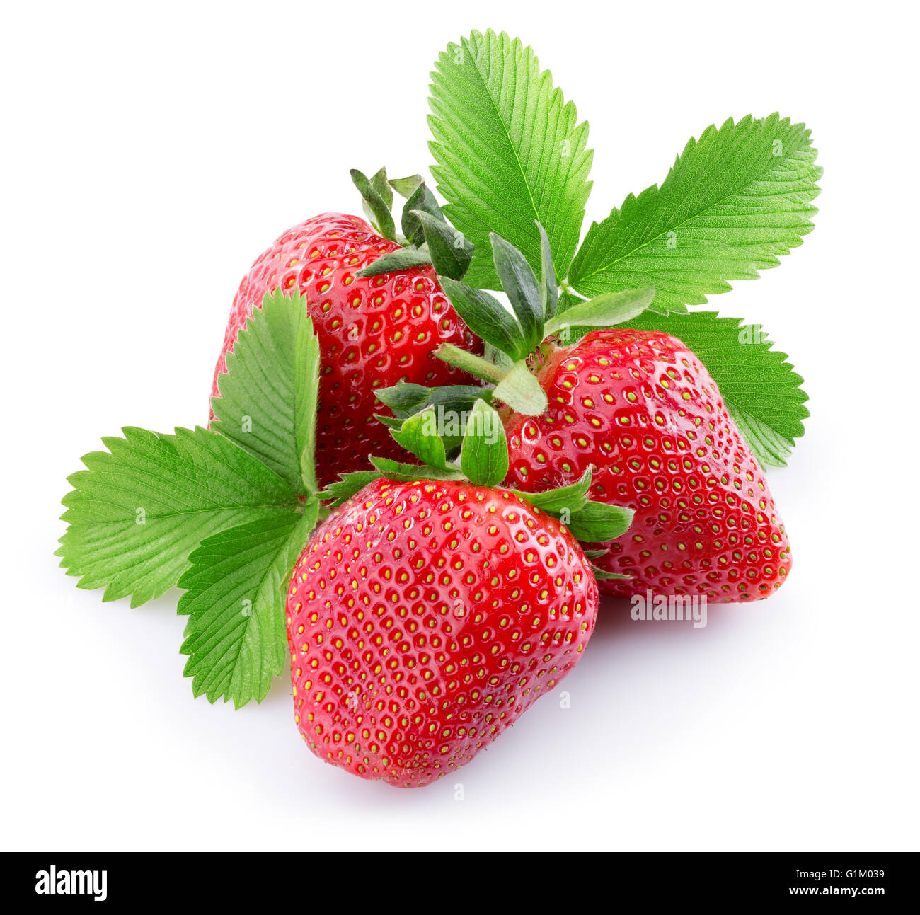 Fragole gustose isolato su uno sfondo bianco. Foto Stock