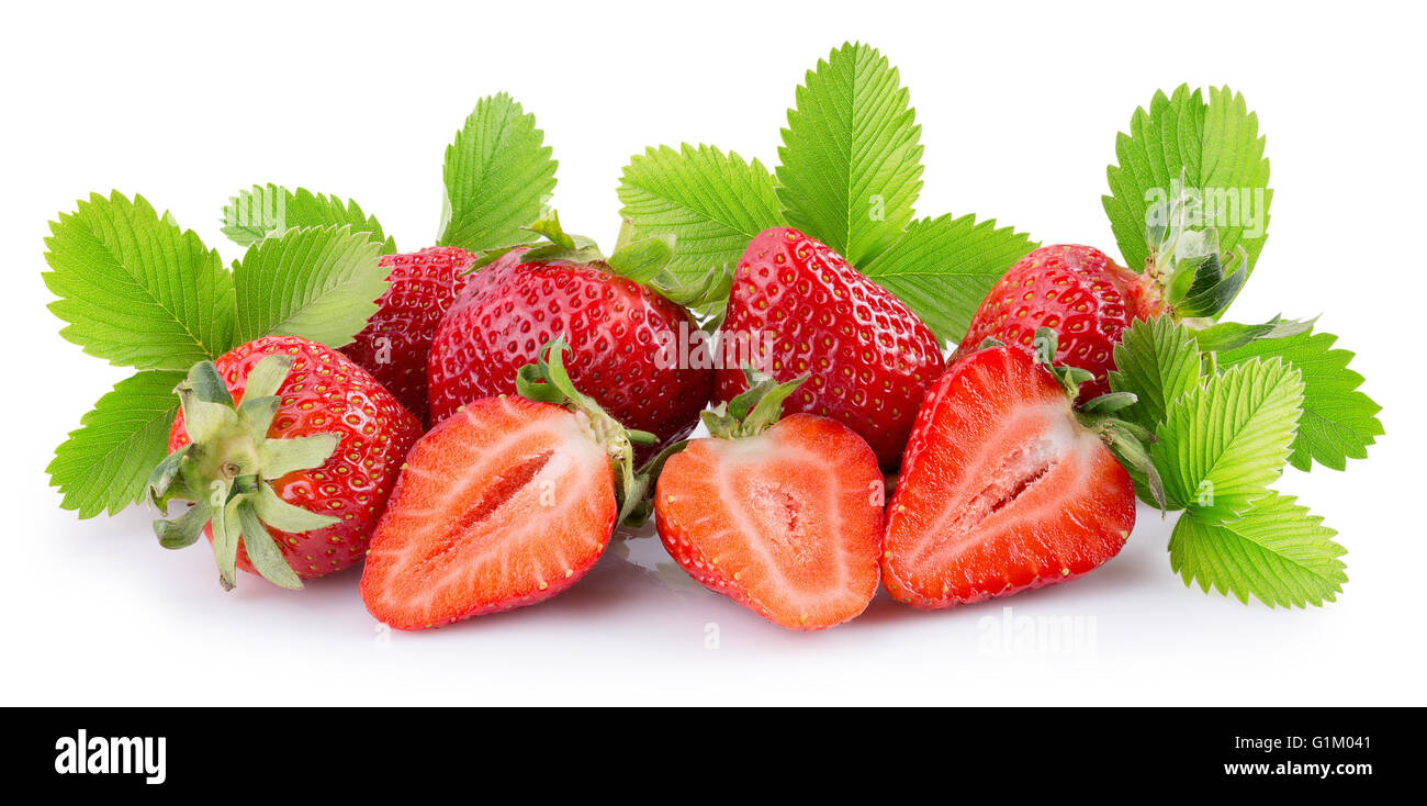 Fragole gustose isolato su uno sfondo bianco. Foto Stock