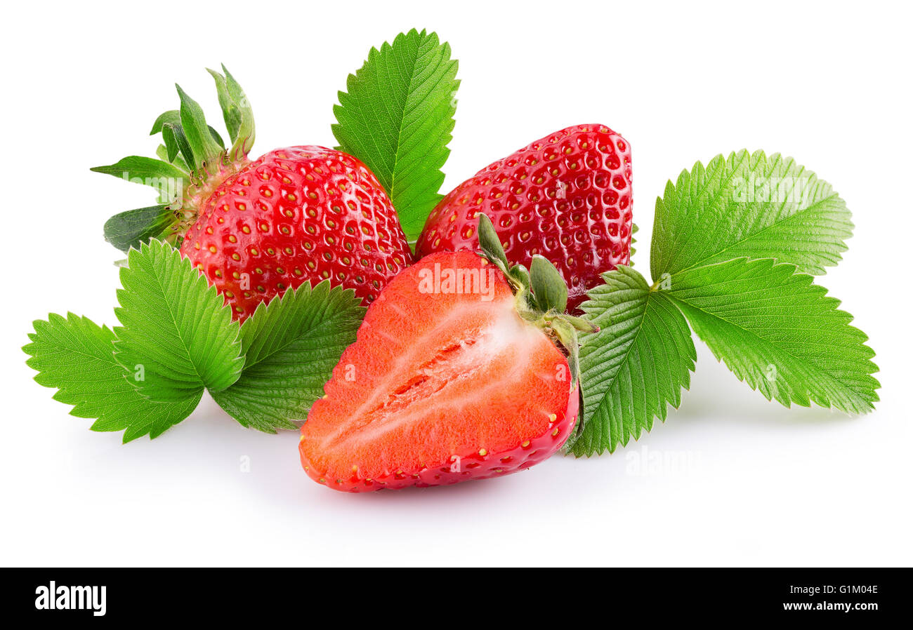 Fragole gustose isolato su uno sfondo bianco. Foto Stock