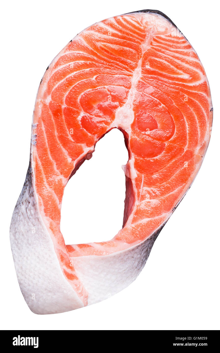 Pesce rosso steak isolato su uno sfondo bianco. Foto Stock