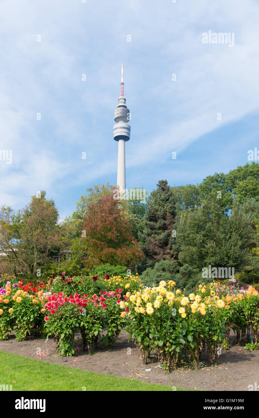 DORTMUND, Germania - 4 ottobre 2015: Florianturm (Florian Torre) in Westfalen park. Costruito nel 1959 che ha una altezza di 720 ft Foto Stock