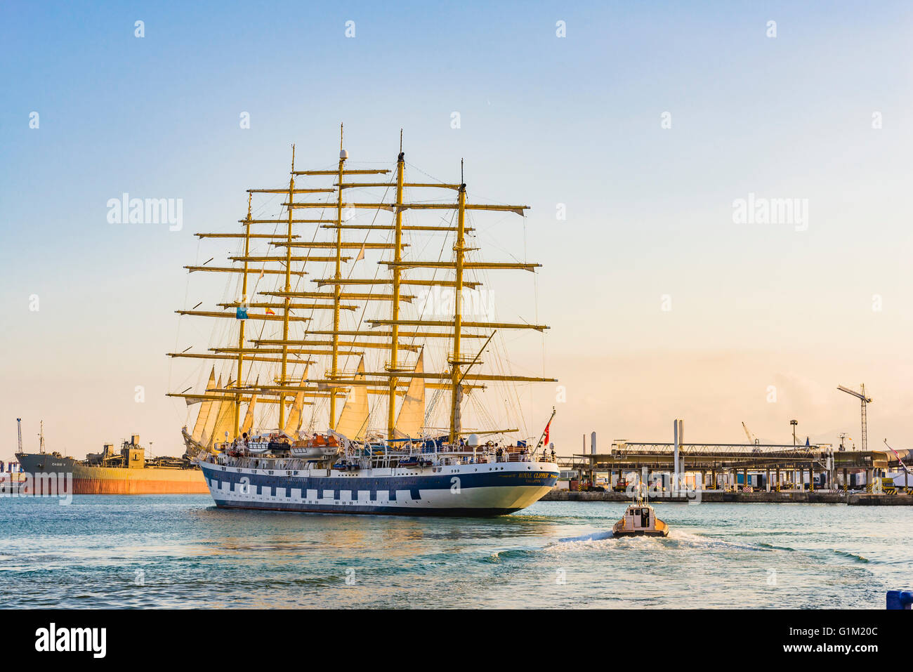Royal Clipper è un acciaio a scafo cinque-masted completamente truccate tall ship utilizzato come una nave da crociera. Malaga, Spagna, Europa Foto Stock