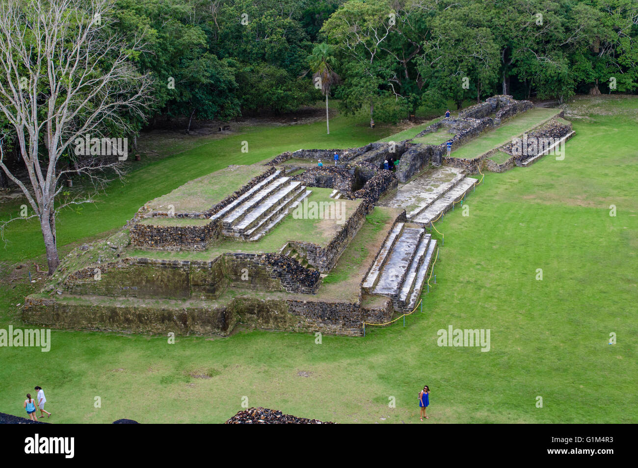 I siti B3, B5 e B6 come si vede dalla cima del tempio di altari in muratura. Altun ha luogo storico. Distretto del Belize, Belize Foto Stock