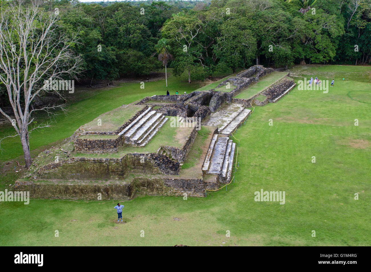I siti B3, B5 e B6 come si vede dalla cima del tempio di altari in muratura. Altun ha luogo storico. Distretto del Belize, Belize Foto Stock