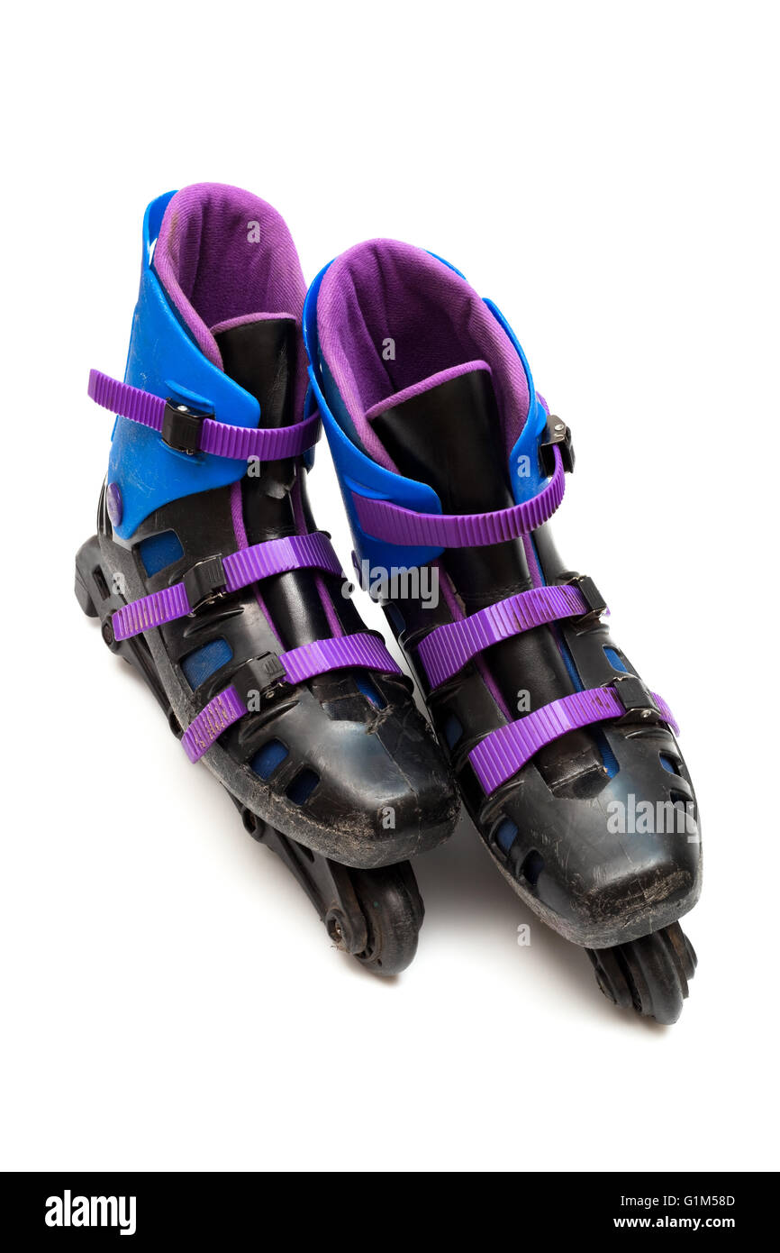 Vecchio rullo le lame su sfondo bianco Foto Stock