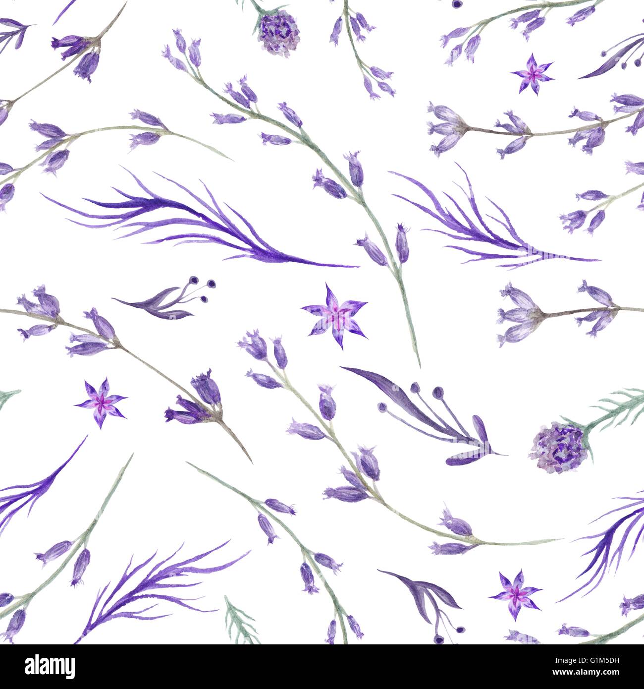 Seamless dipinte a mano e texture con erbe aromatiche isolati su sfondo bianco per i tessili e i wallpaper design Foto Stock