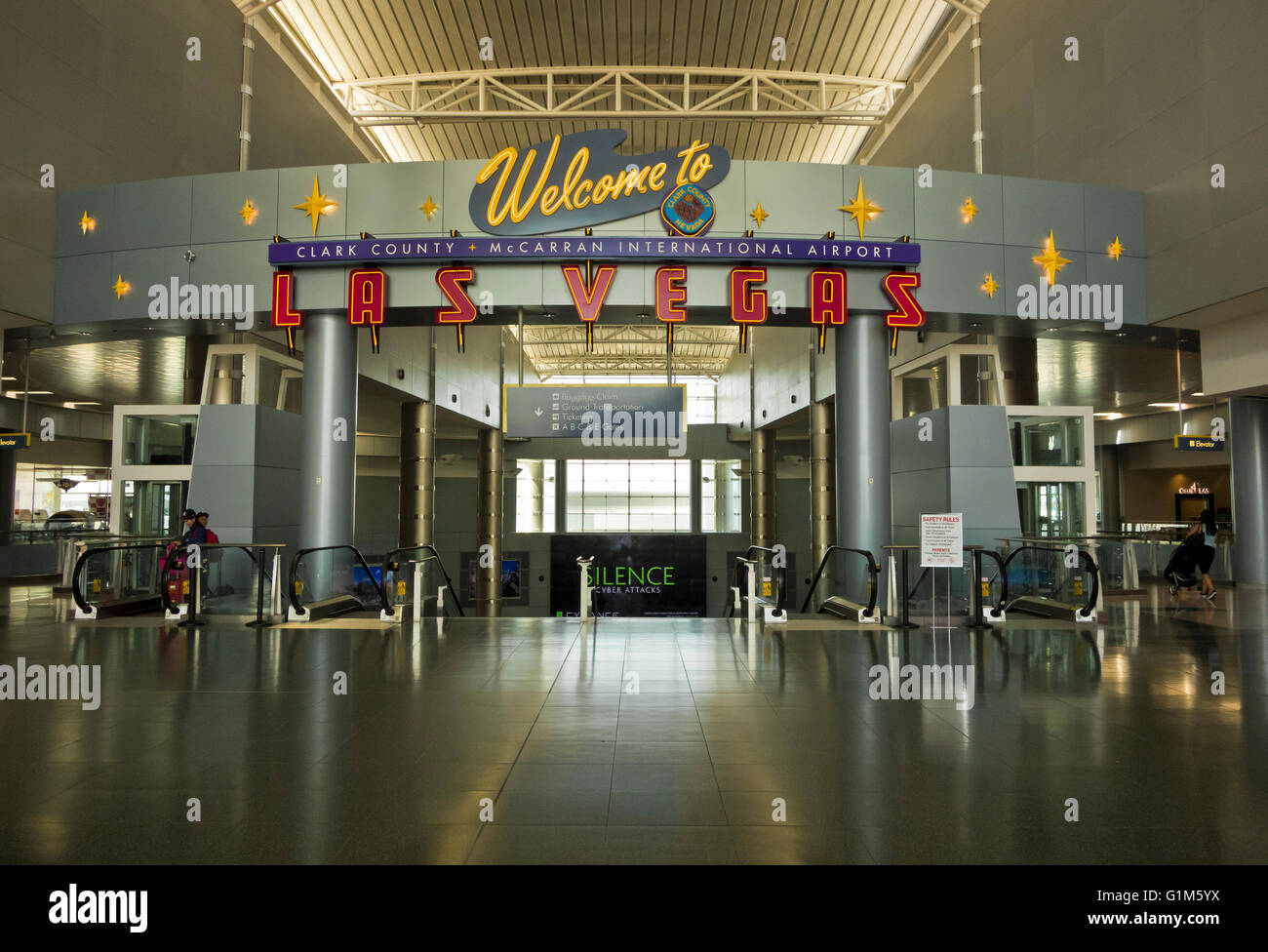 "Benvenuti a Las Vegas' firmare nell'aeroporto internazionale di McCarran nella contea di Clark, Las Vegas, Nevada. Foto Stock