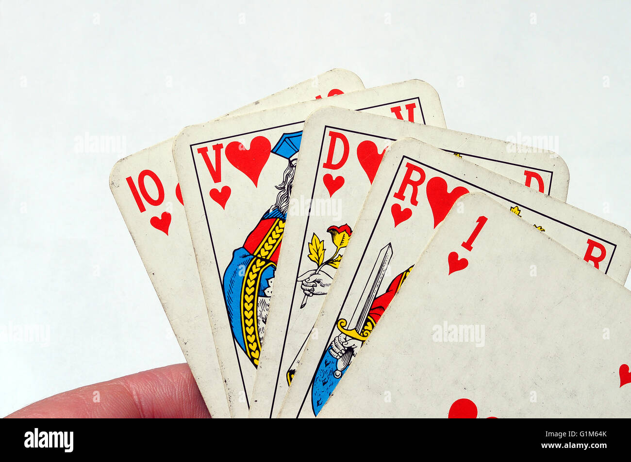 In prossimità del cuore a filo mano di poker a poker gioco di carte Foto Stock