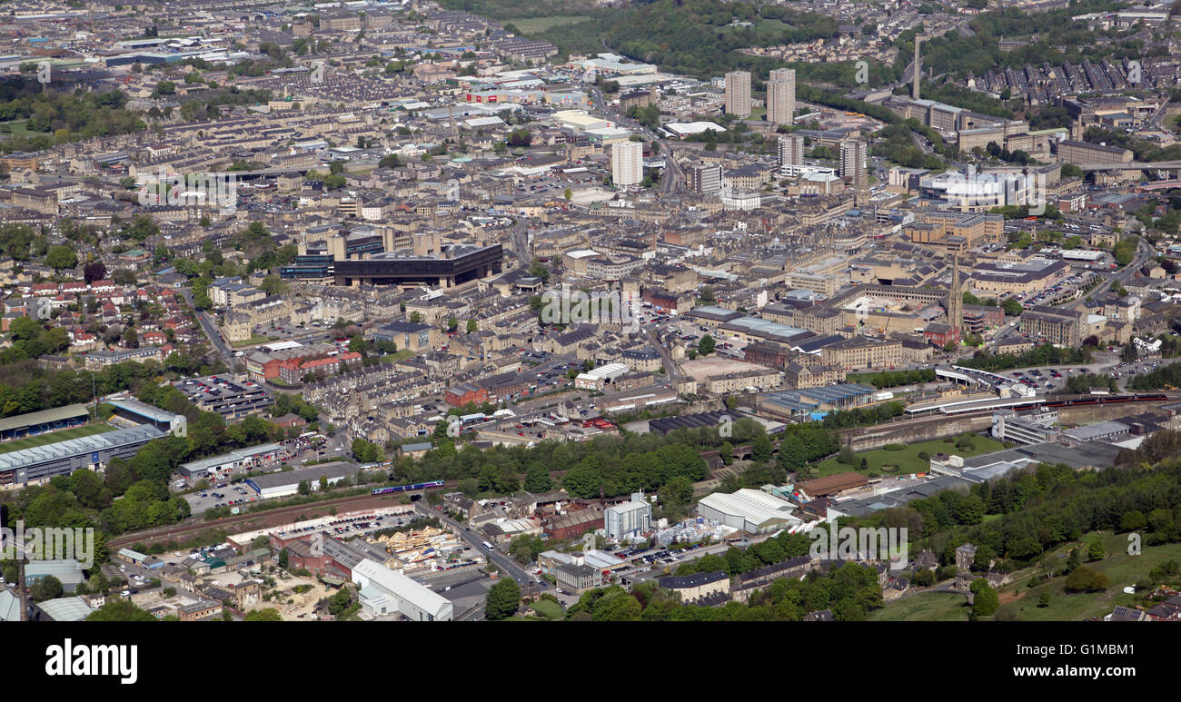 Vista aerea della città di Halifax nel West Yorkshire, Regno Unito Foto Stock