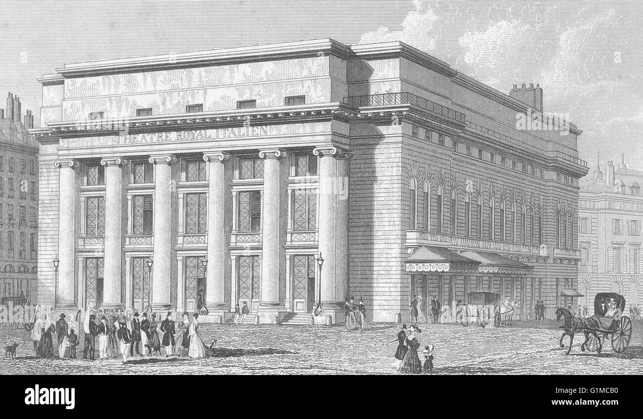 Parigi: Teatro italiano: allenatore di cavalli cane, antica stampa 1828 Foto Stock