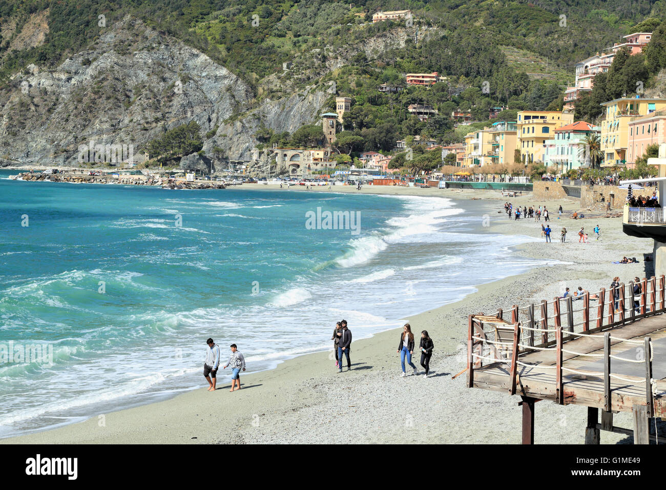 Spiaggia di Monterosso al Mare, Cinque Terre Liguria, Italia Foto Stock