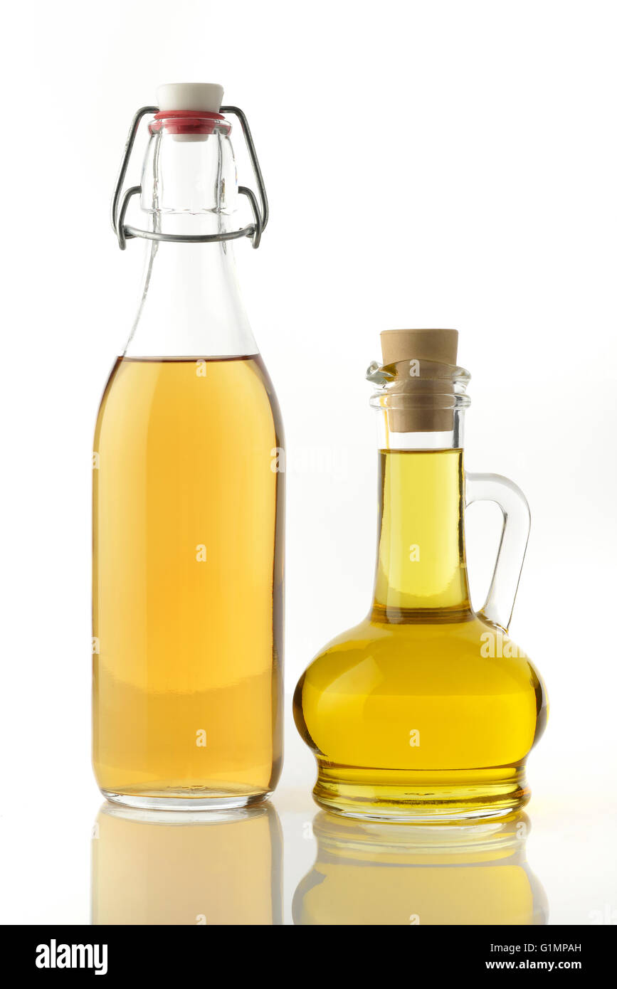 Sidro di mela aceto e olio da cucina Foto Stock