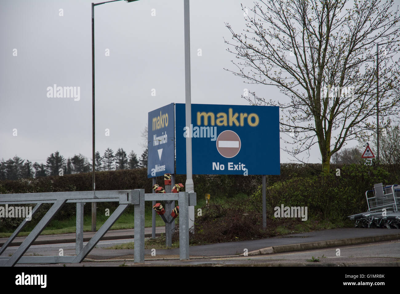 Un nessun segno di uscita in corrispondenza di Makro, Norwich. Foto Stock