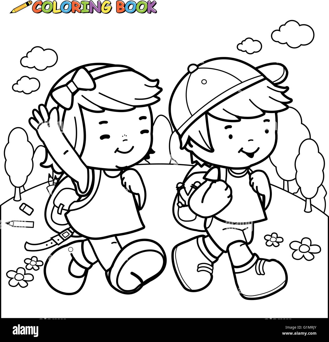 Disegno Di Bambini Che Vanno A Scuola Immagini E Fotografie Stock Ad 