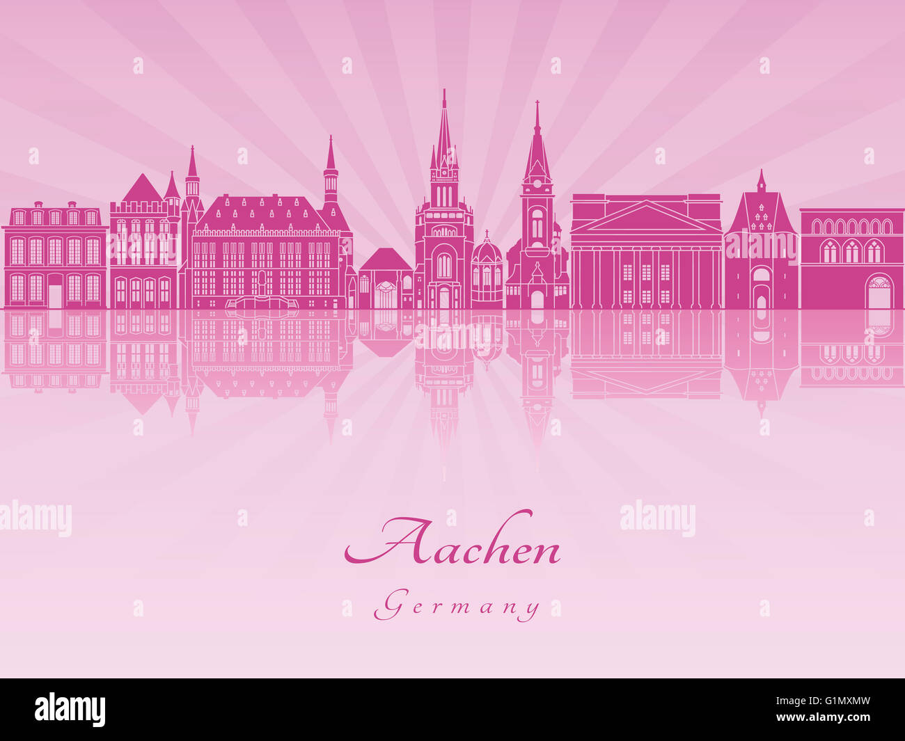 Aachen skyline in viola orchidea radiante in modificabile file vettoriali Foto Stock