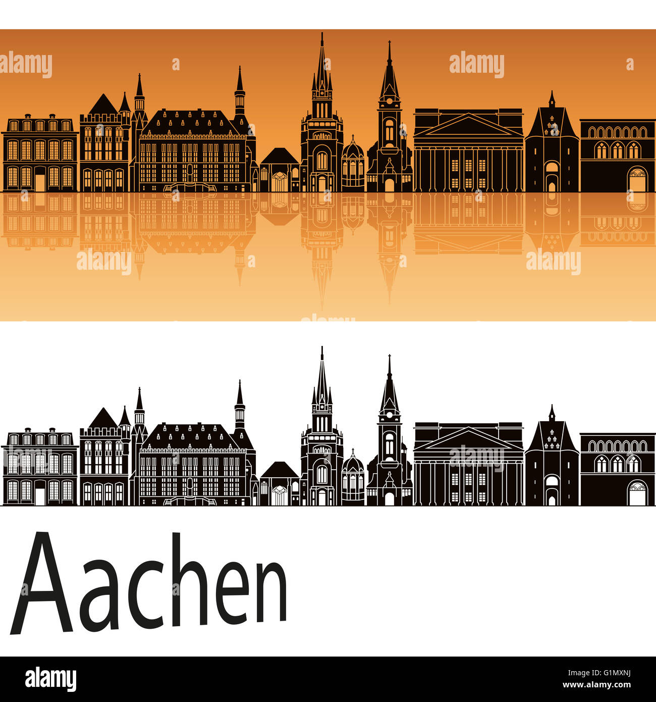 Aachen skyline di sfondo arancione nella modificabile file vettoriali Foto Stock