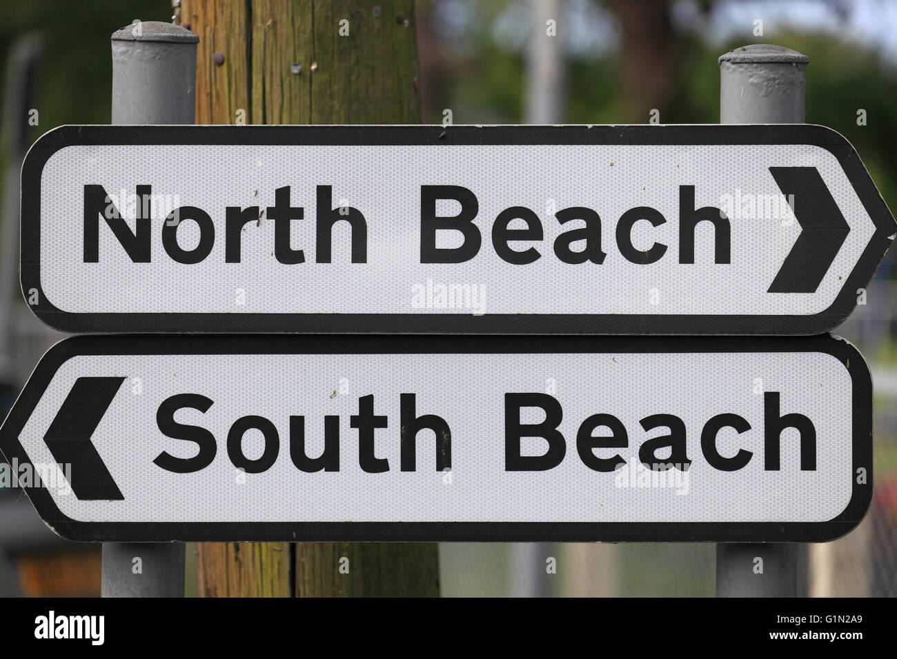 La segnaletica "North Beach' "South Beach". Foto Stock