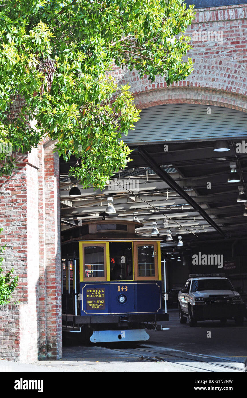 San Francisco, Stati Uniti d'America: una macchina di cavo al cavo 1888 car company di traghetti e Cliff House Railway Foto Stock