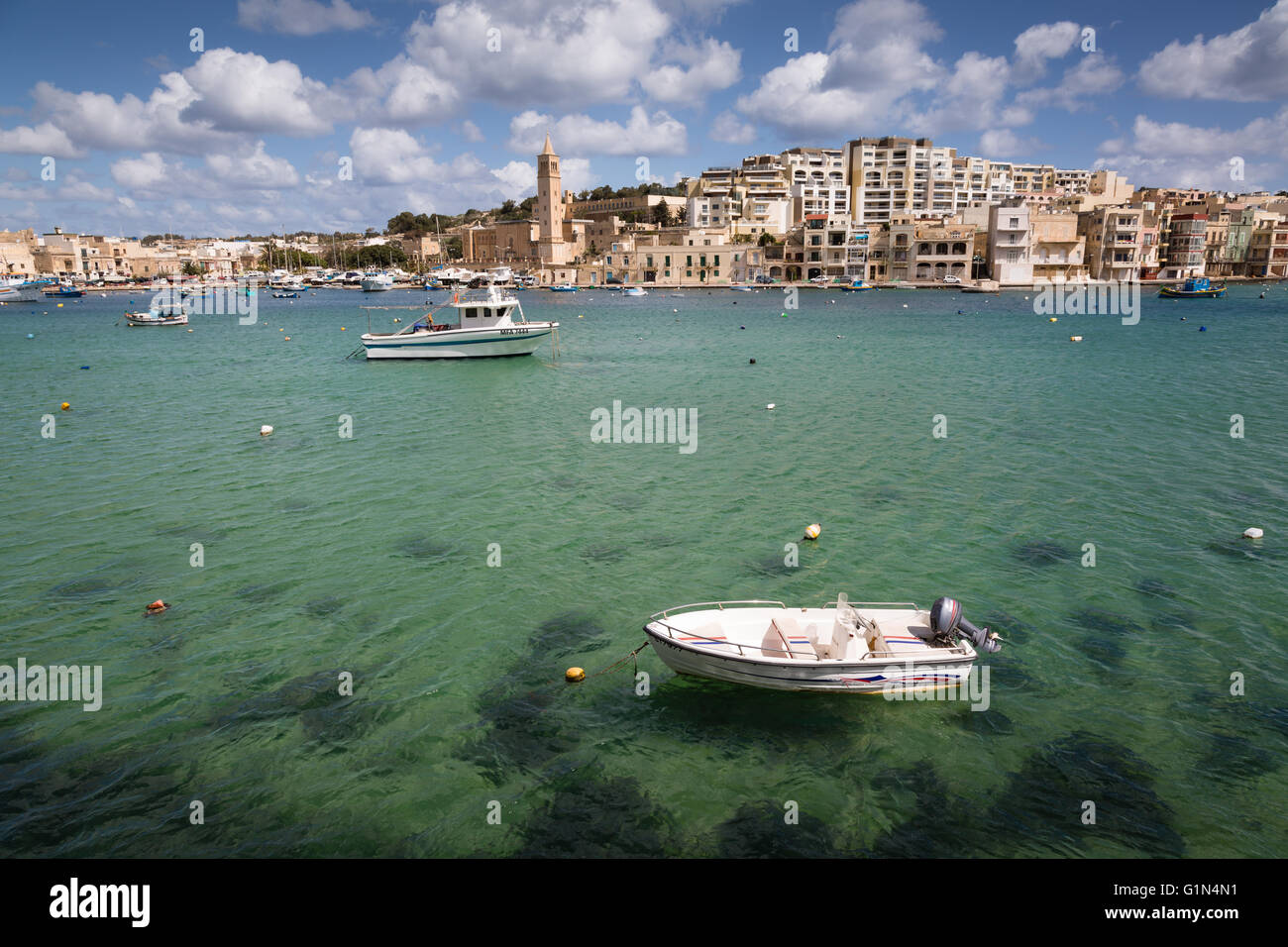 Marsaskala resort sull'isola di Malta nel mar Mediterraneo. Foto Stock