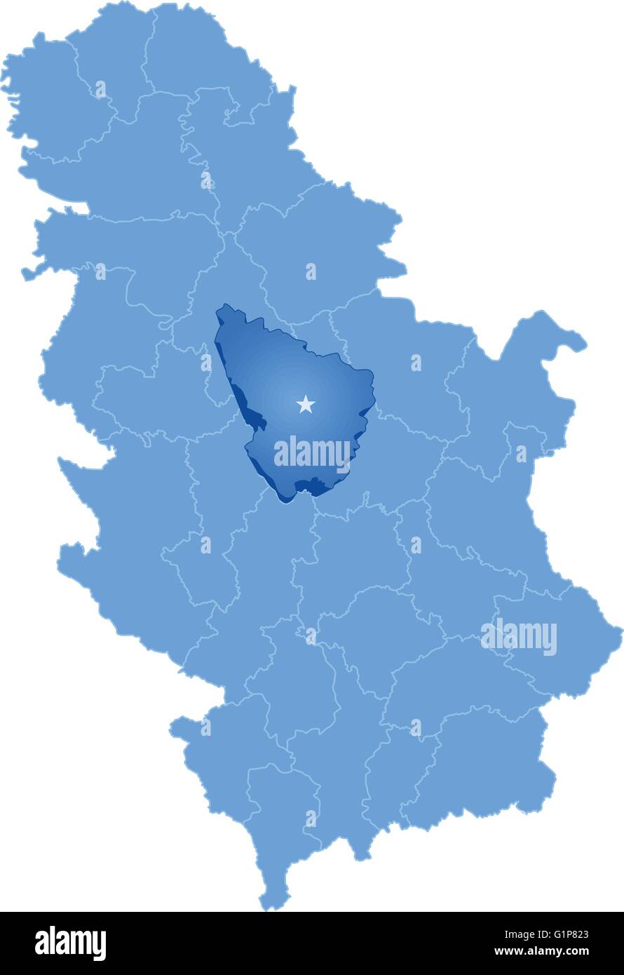 Mappa di Serbia, compartimentazione Sumadija distretto è tirata fuori, isolati su sfondo bianco Illustrazione Vettoriale