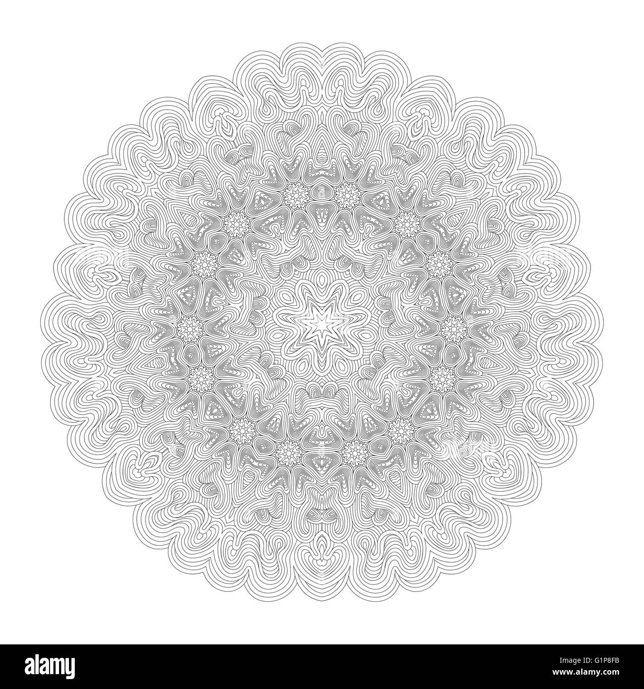 Mandala in bianco e nero per il vostro design. Pizzo ornamento in forma di rotondi. Illusione concentrici ornamento. Illustrazione Vettoriale