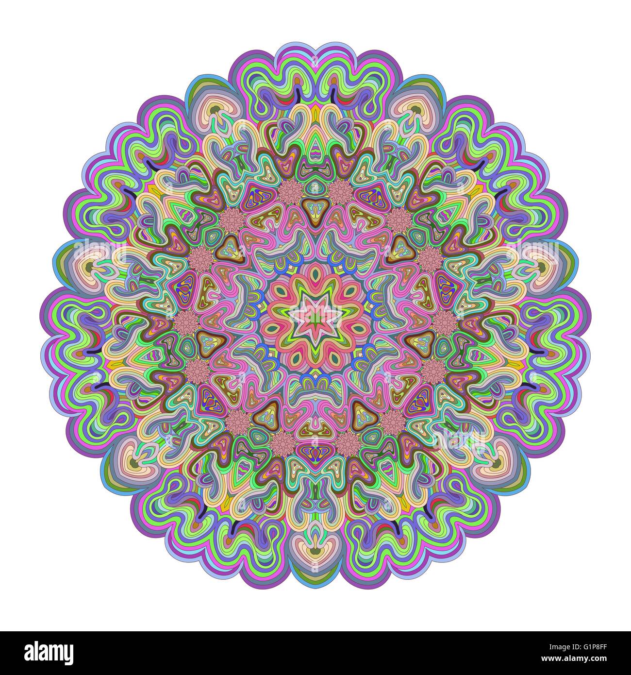 Vivid mandala colorati per il vostro design. Pizzo ornamento in forma di rotondi. Illusione concentrici ornamento. Illustrazione Vettoriale