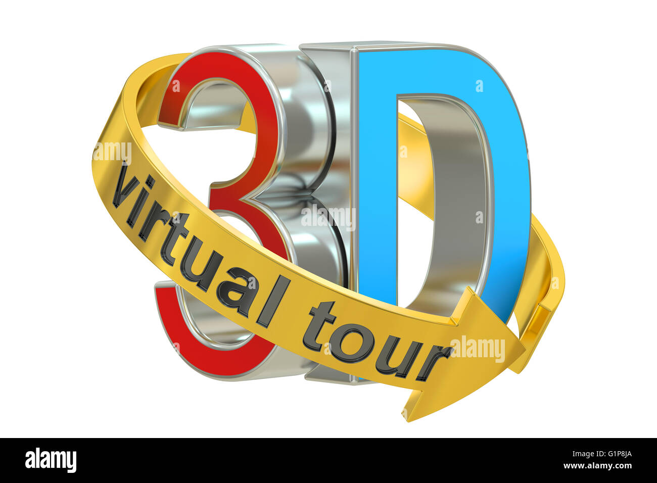 3D Virtual Tour concept, rendering 3D isolati su sfondo bianco Foto Stock