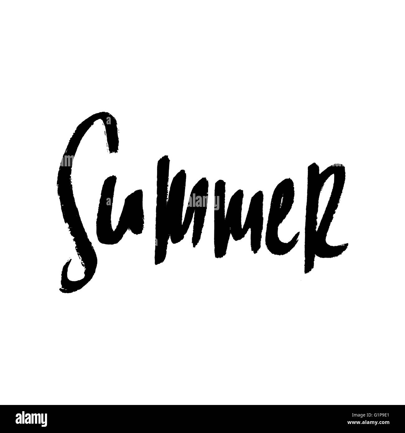 'Summer' mano letterati design poster in bianco e nero. Illustrazione Vettoriale
