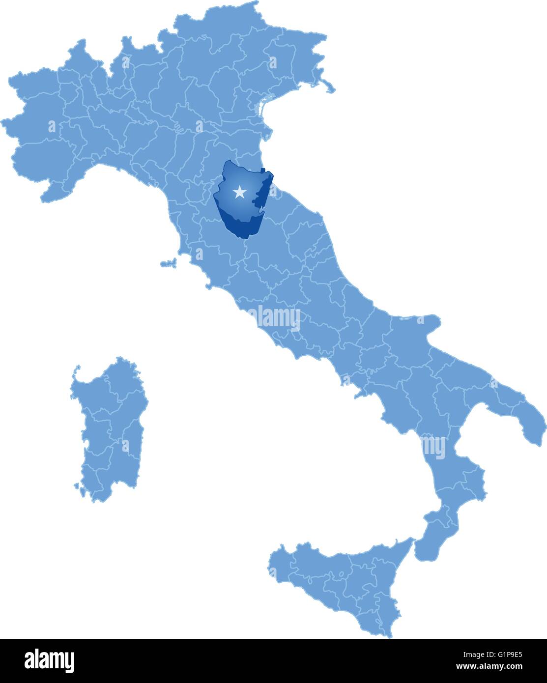 Mappa di Italia dove la provincia di Arezzo è tirata fuori, isolati su sfondo bianco Illustrazione Vettoriale