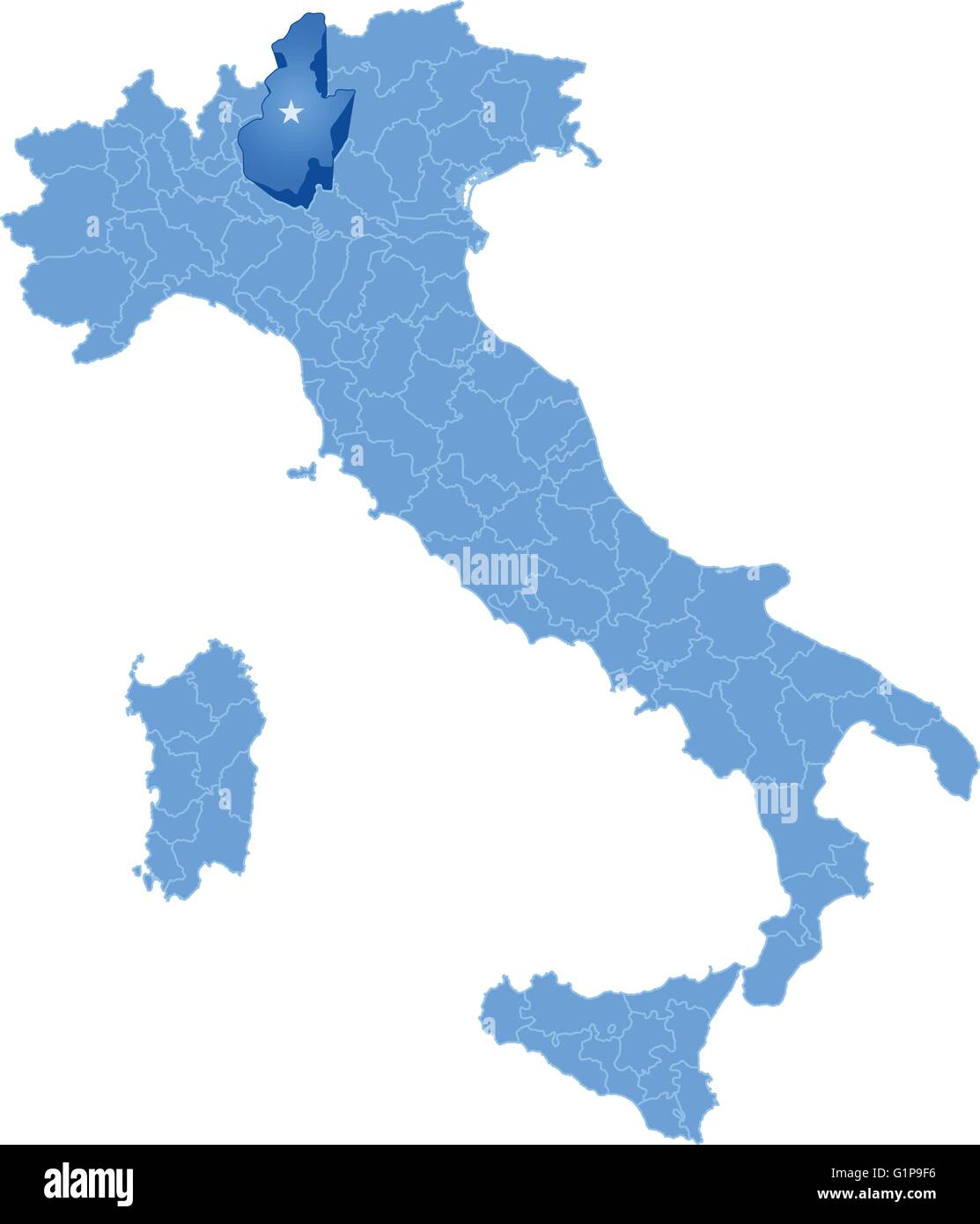 Mappa di Italia dove la provincia di Brescia è tirata fuori, isolati su sfondo bianco Illustrazione Vettoriale