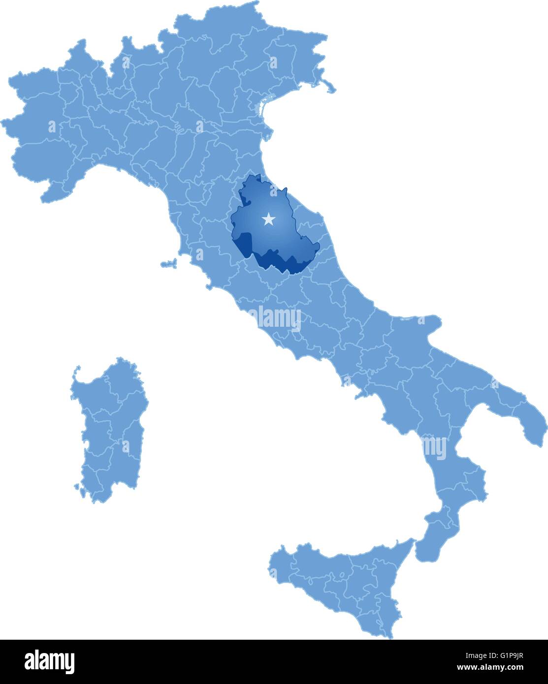 Mappa di Italia dove la provincia di Perugia è tirata fuori, isolati su sfondo bianco Illustrazione Vettoriale