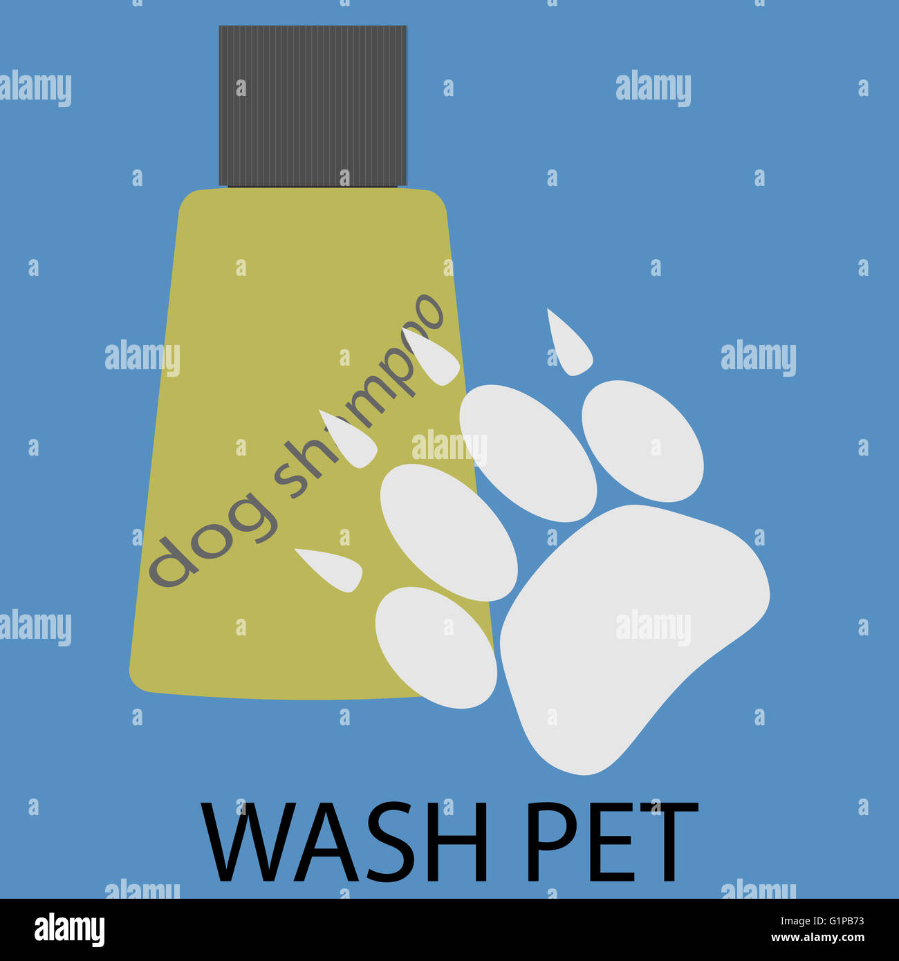 Lavare pet design icona piatta. Il Pet lavare con sapone e shampoo, doggy pulizia e toelettatura bathtime. Vector design piatto illustrat Foto Stock