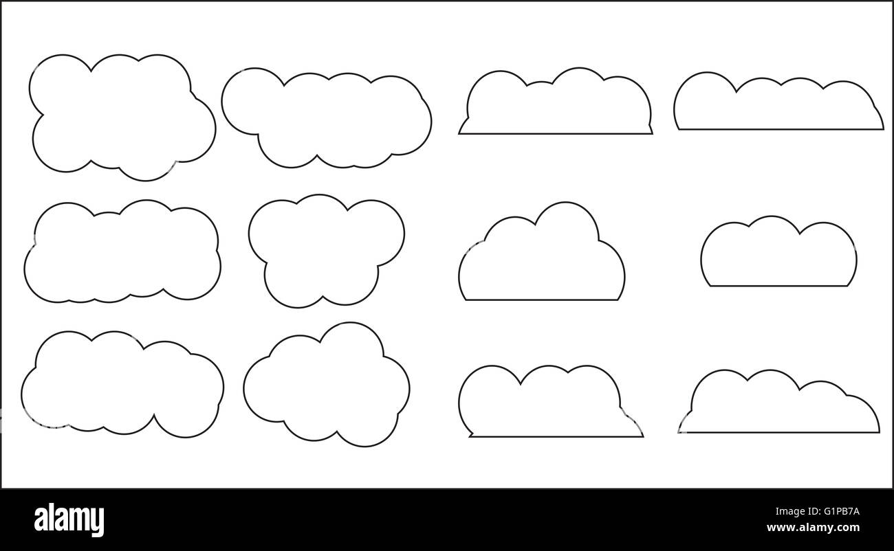 Set di Cloud icona stile lineare. Cielo e nubi del cielo, vettore di cloud e nuvole isolato, icona della nuvola e icona meteo, elemento lineare. Foto Stock