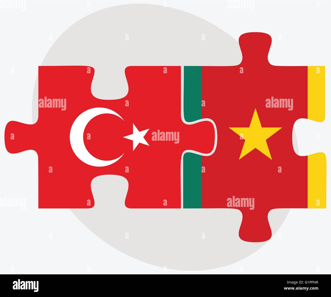 La Turchia e il Camerun bandiere nel puzzle isolati su sfondo bianco Illustrazione Vettoriale