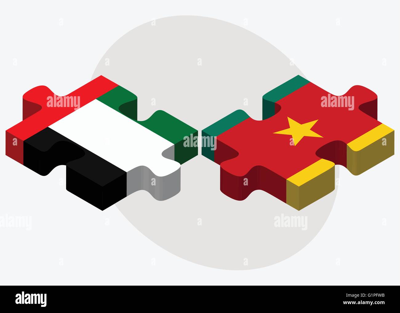 Emirati Arabi Uniti e il Camerun bandiere nel puzzle isolati su sfondo bianco Illustrazione Vettoriale