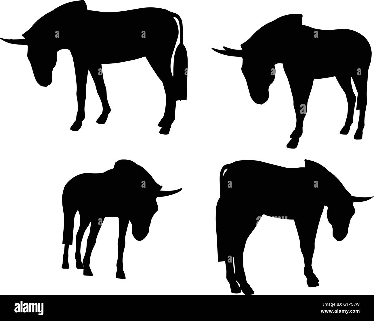 Immagine vettoriale, asino silhouette, nel guardare verso il basso la posa, isolati su sfondo bianco Illustrazione Vettoriale