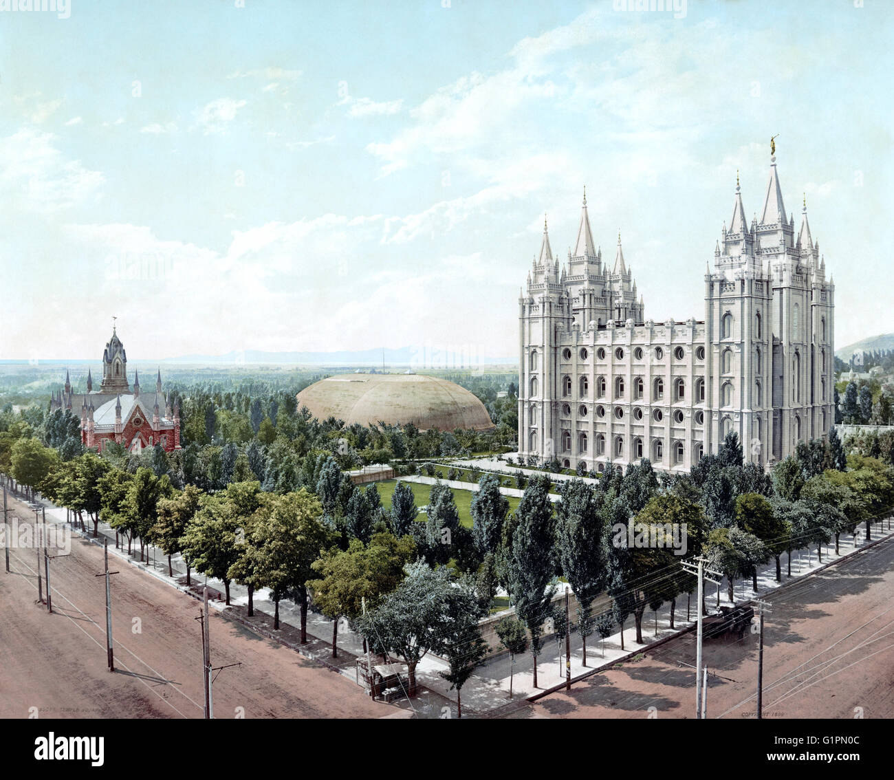 SALT LAKE CITY, c1899. La Piazza del Tempio di Salt Lake City, Utah. Photochrome da una fotografia da William Henry Jackson, c1899. Foto Stock